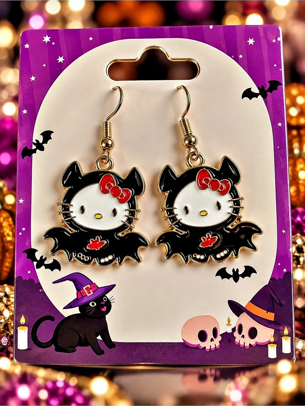 Hello Kitty Bat Halloween Dangle Earrings